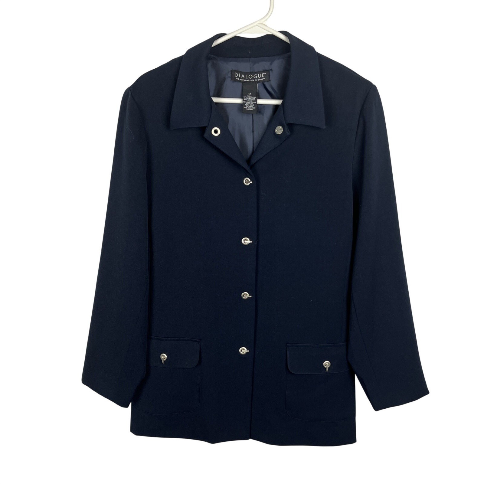 Dialogue Womens Blue Toggle Button Blazer Jacket Collared Pockets Size 12 Coat