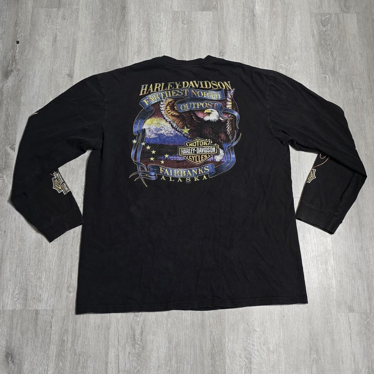 Vintage Y2K 2008 Harley Davidson Fairbanks Alaska Black Flames Long Sleeve Tee Vintage Y2K 2008 Harley Davidson Fairbanks Alaska Black Flames Long Sleeve Tee