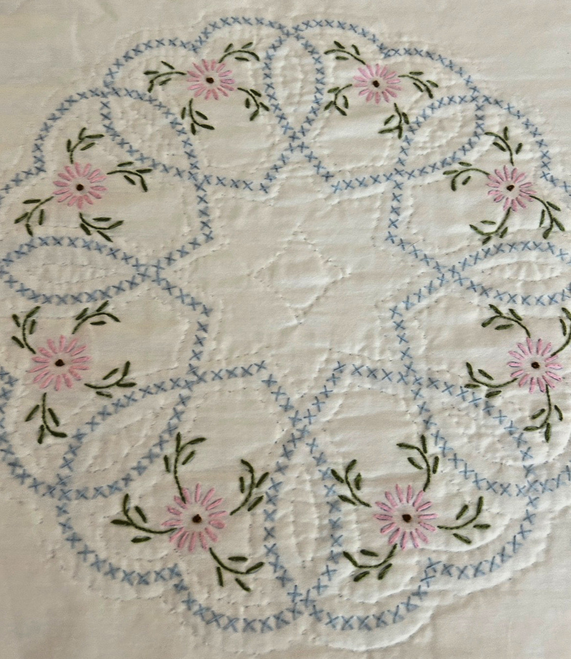 Vtg Hand Embroidered QUILT 66\