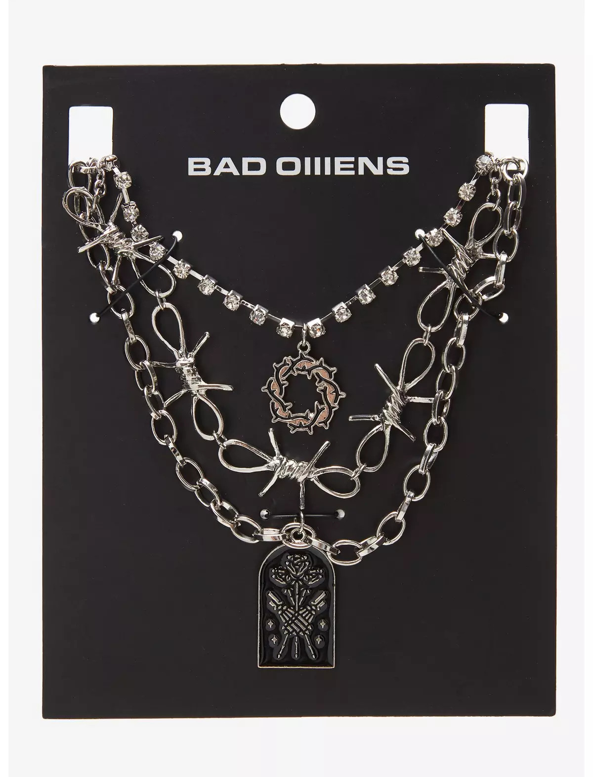 Official BAD OMENS Barbed Wire Flower Necklace Set Of 3 NEW ON CARD