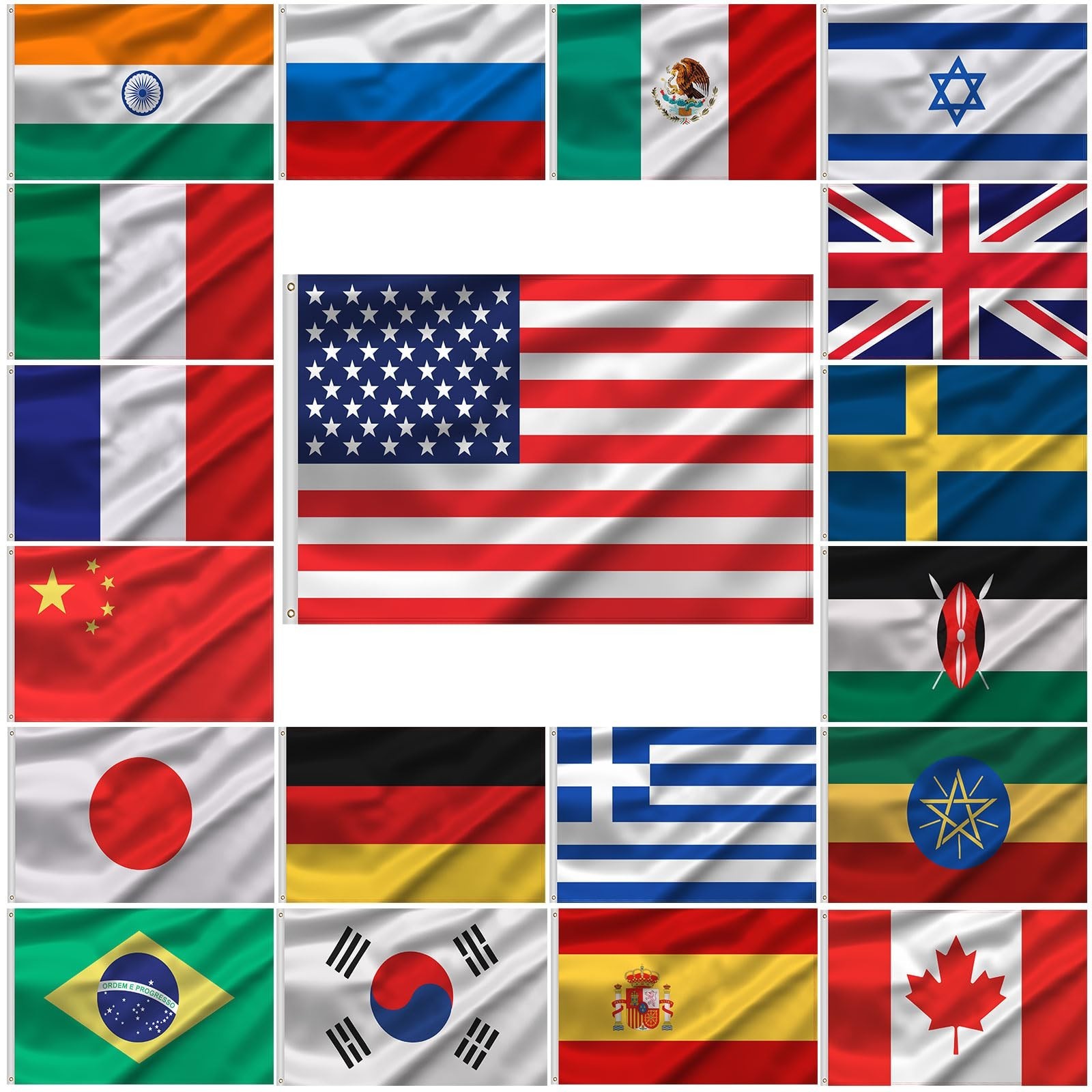 3x5 Country Flag Set of 20 - International Flags with Grommets for Events, Parti 3x5 Country Flag Set of 20 - International Flags with Grommets for Events, Parti