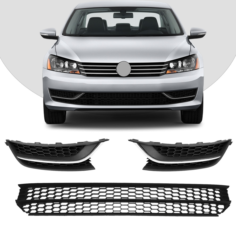 Fit 2012-2015 VW Passat Front Bumper Lower Grille & Fog Light Bezel Cover LH+RH