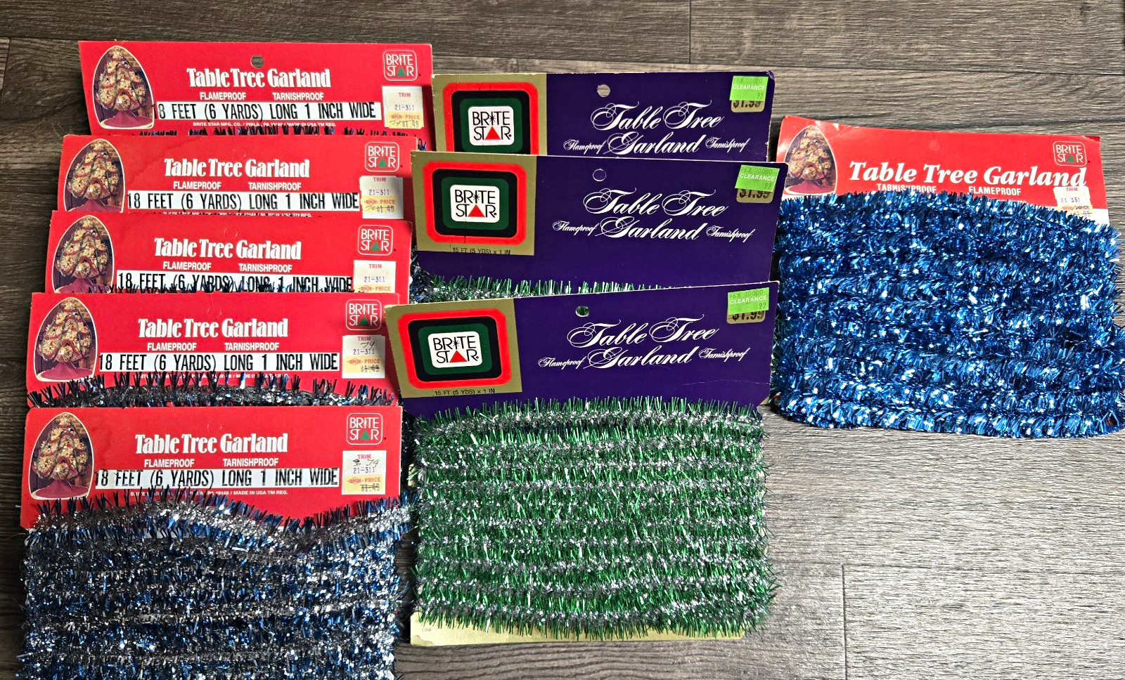 vintage Christmas Tree  Garland  Blue Silver Green 9 pks