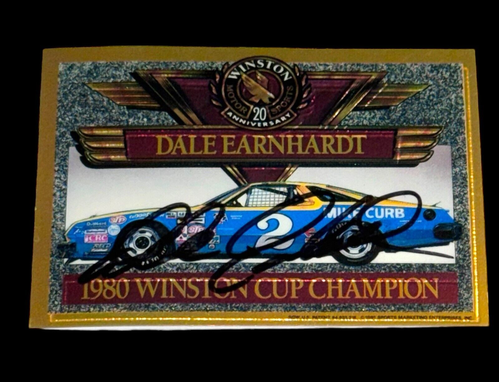 Dale Earnhardt 1990 ACRYLIC 20th ANNIVERSARY 1980 WINSTON CHAMPION signed card