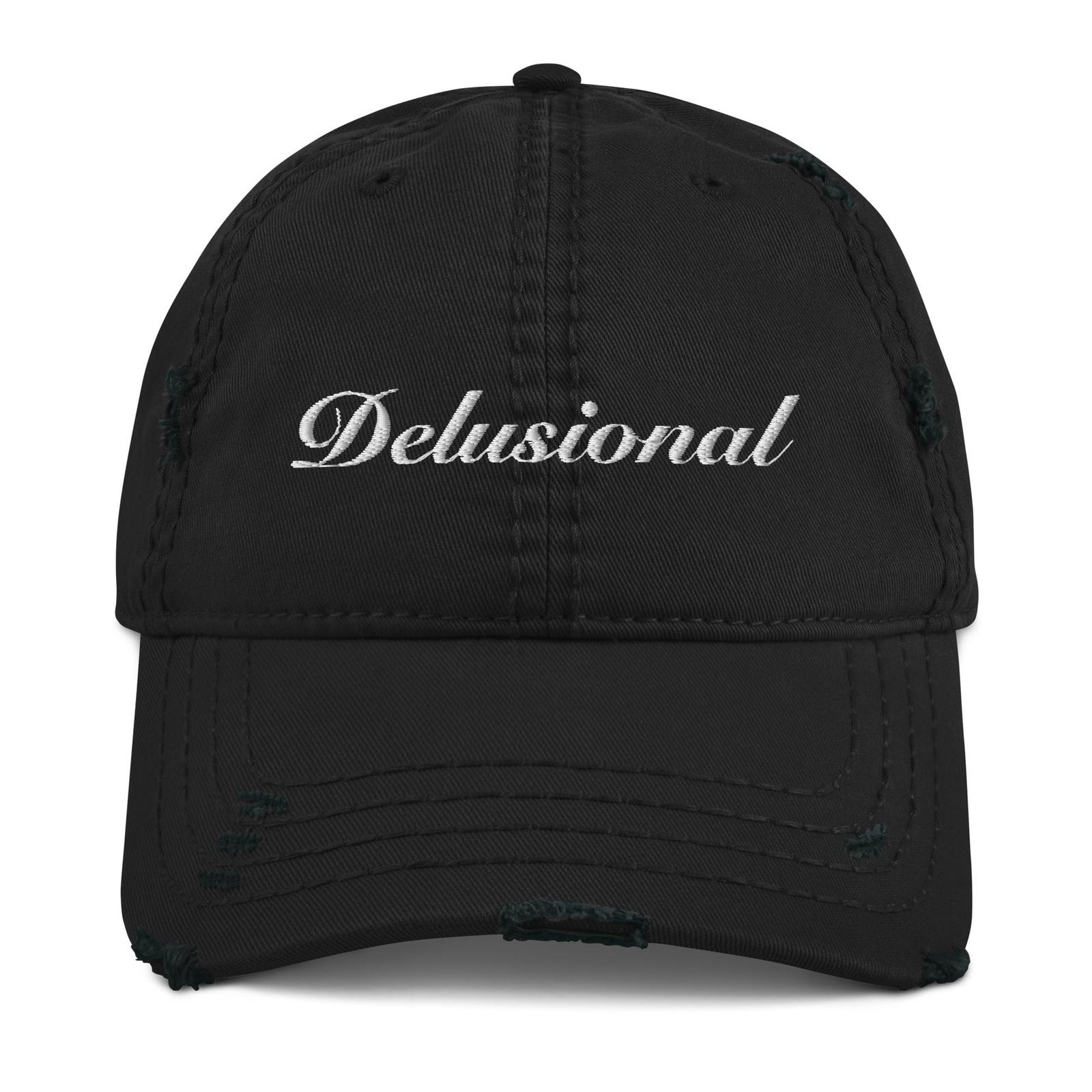 Delusional-Embroidered Unisex Distressed Baseball Cap-Adjustable Cotton Dad Hat