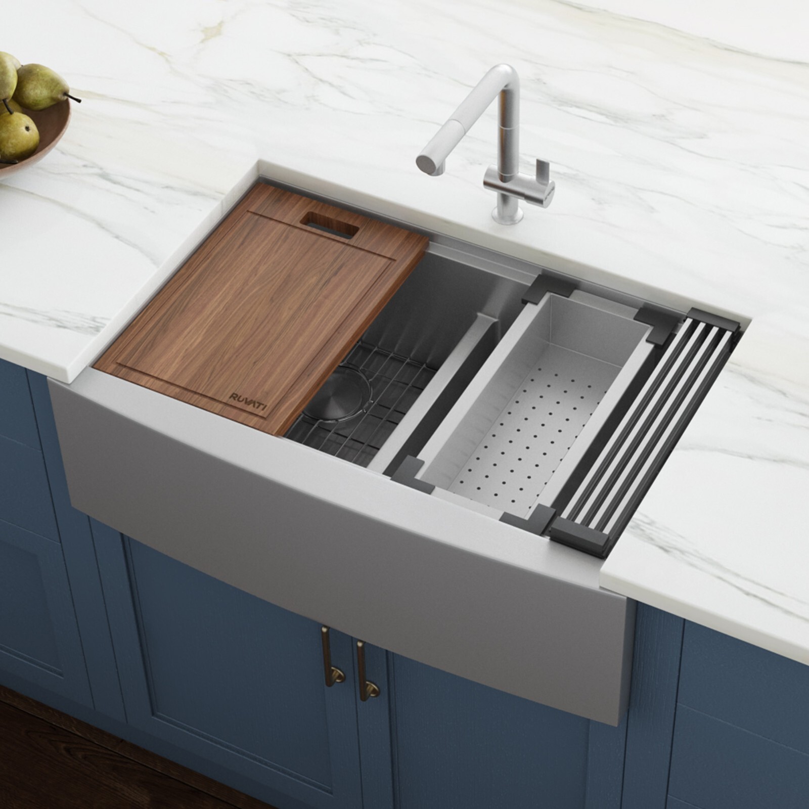 Ruvati 36″ Workstation Low-Divide DoubleBowl 50/50Farmhouse Kitchen Sink RVH9301 Ruvati 36″ Workstation Low-Divide DoubleBowl 50/50Farmhouse Kitchen Sink RVH9301