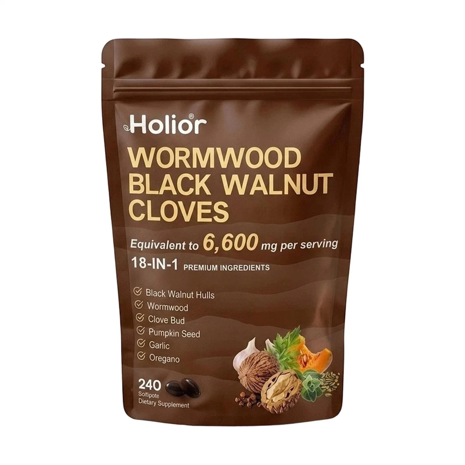 1 - 5 Bag Holior Wormwood Black Walnut Clove Herbal Supplement 240 Softgels USA