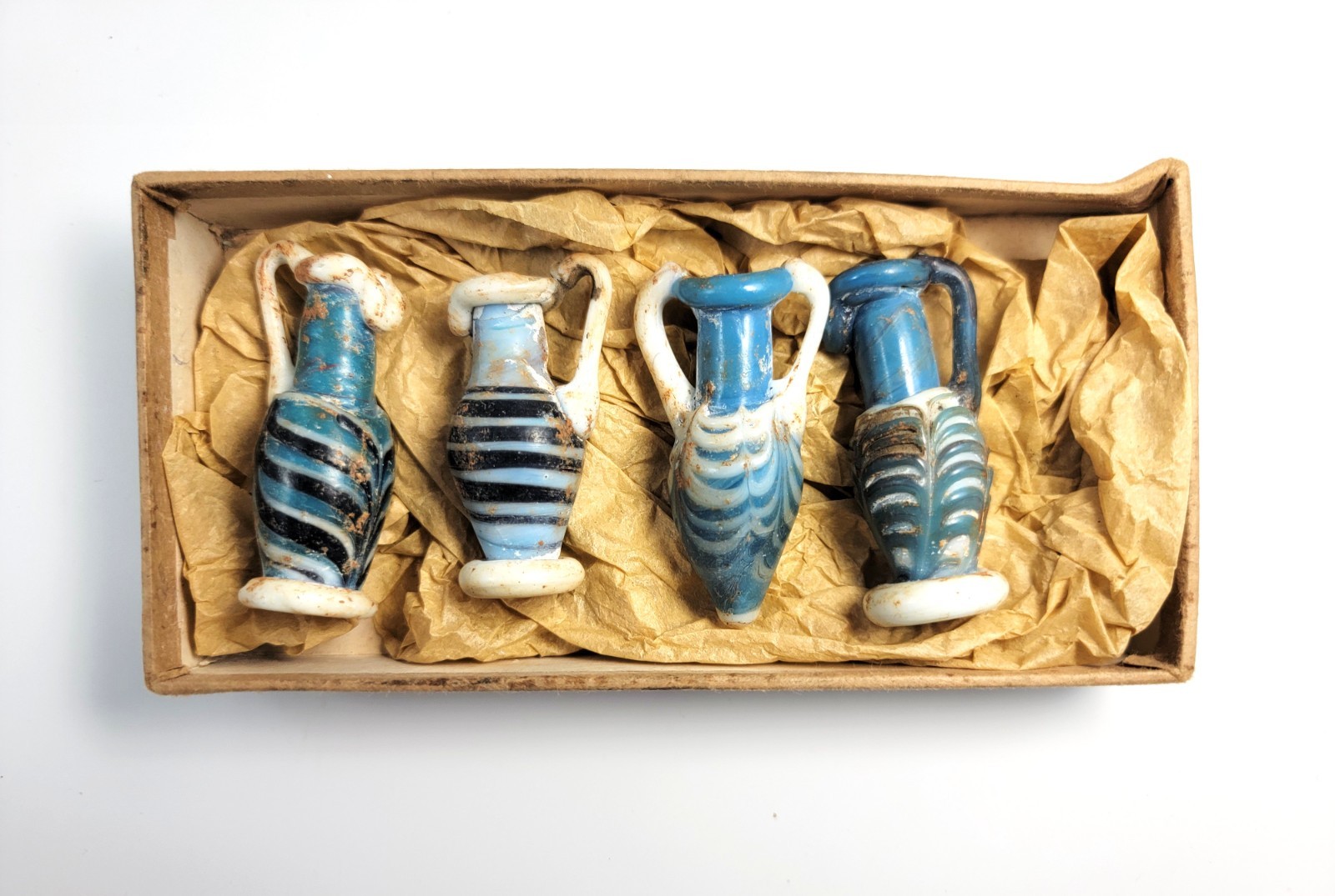 Set of 4 Ancient Roman Glass Unguentaria, Provenance, Cleveland Box, 2nd–3rd c A