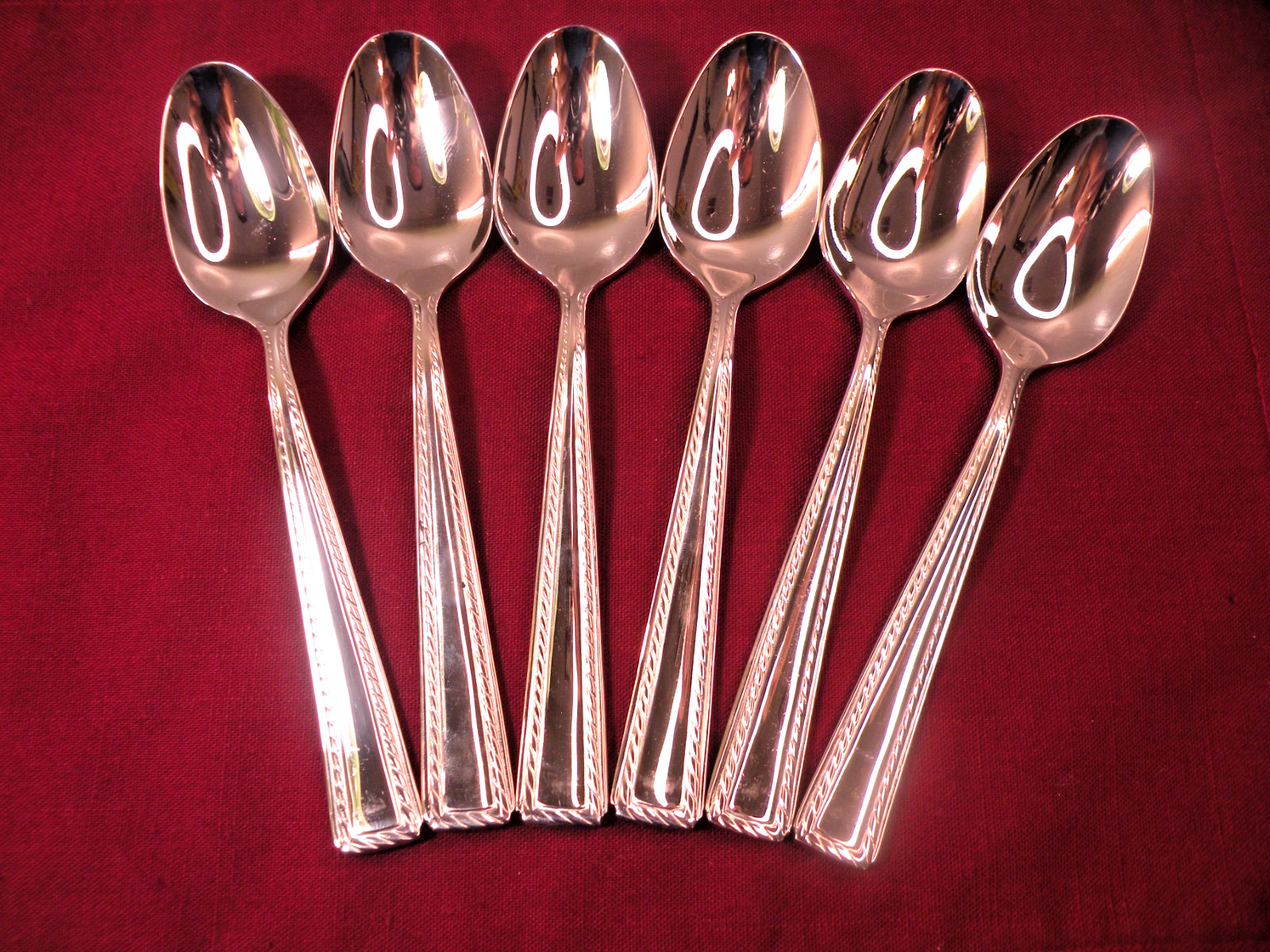 Set of 6 Oval Soup/Place Spoons Oneida Stainless FLOURISH Rope Edge Flatware 7\ Set of 6 Oval Soup/Place Spoons Oneida Stainless FLOURISH Rope Edge Flatware 7\