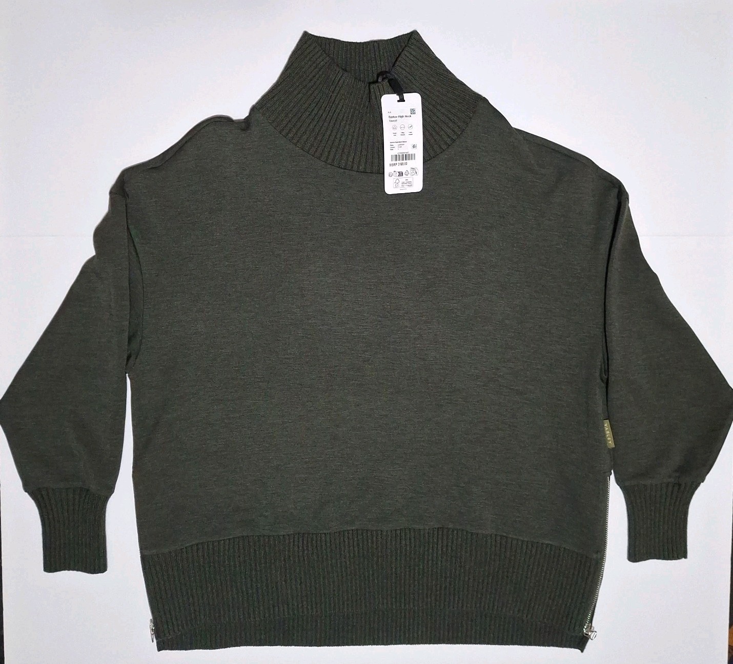 Varley Womens Barker High Neck Sweat Pullover Olma Olive Green S NWT $168