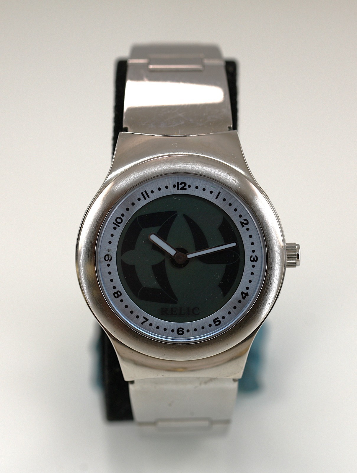 Relic Big Tic Watch Men Silver Stainless Steel Water Resist Battery Blue Quartz