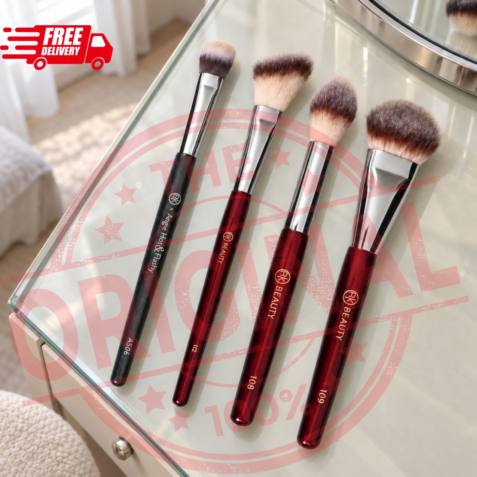 BK Beauty 4pc Makeup Brush Set A506 Kitten Paw 108 109 112 Foundation Concealer