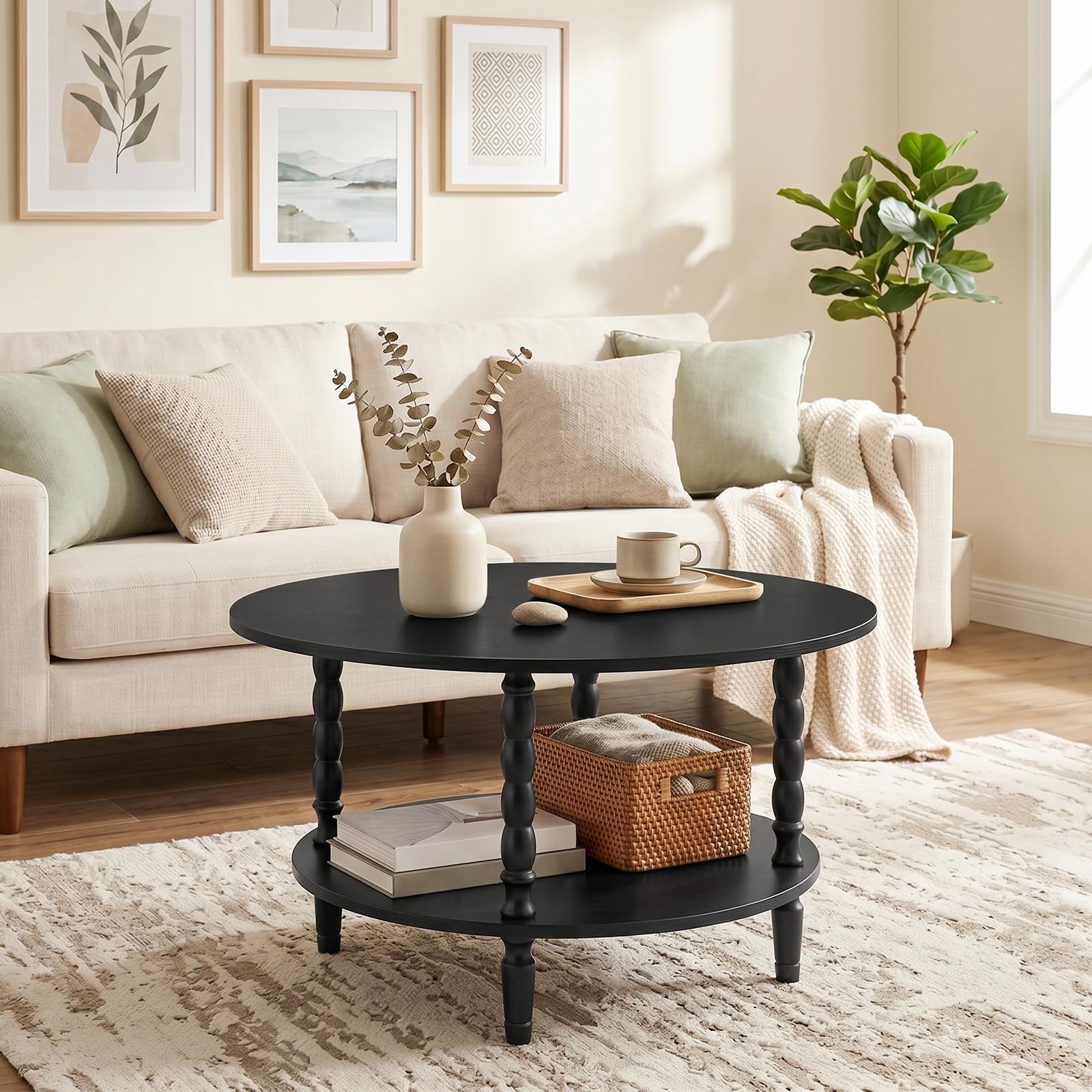 HOOBRO Coffee Table, 2-Tier Round Coffee Table, Mid-Century Modern Coffee Tab...