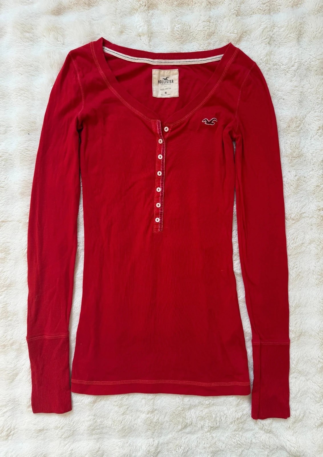 Y2K Hollister Ribbed Red Long Sleeve Top