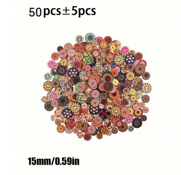 50pcs Wooden Buttons 2 Hole Flat Mixed Color Retro DIY Sewing Kraft 15 20mm lot