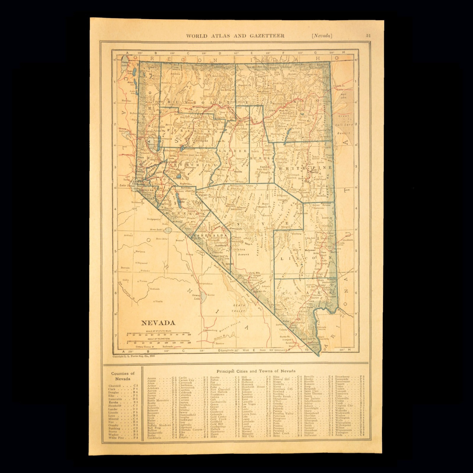 Antique Map of NEVADA Railroad Map Original Antique Virginia City DATED 1925 Antique Map of NEVADA Railroad Map Original Antique Virginia City DATED 1925
