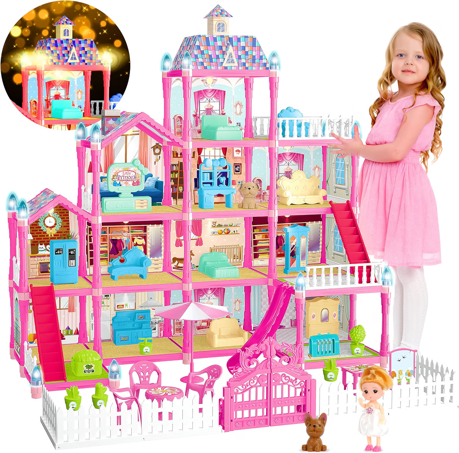 Doll House for Girls,13 Rooms Dollhouse with 2Dolls Figure, Lights, Puppies,Furn Doll House for Girls,13 Rooms Dollhouse with 2Dolls Figure, Lights, Puppies,Furn