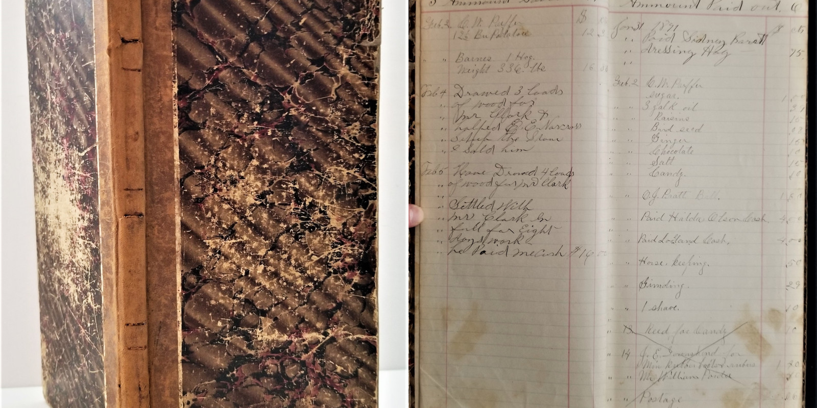 1890s antique HANDWRITTEN STORE LEDGER boston ma HARRISON ALDRICH whiskey cloth