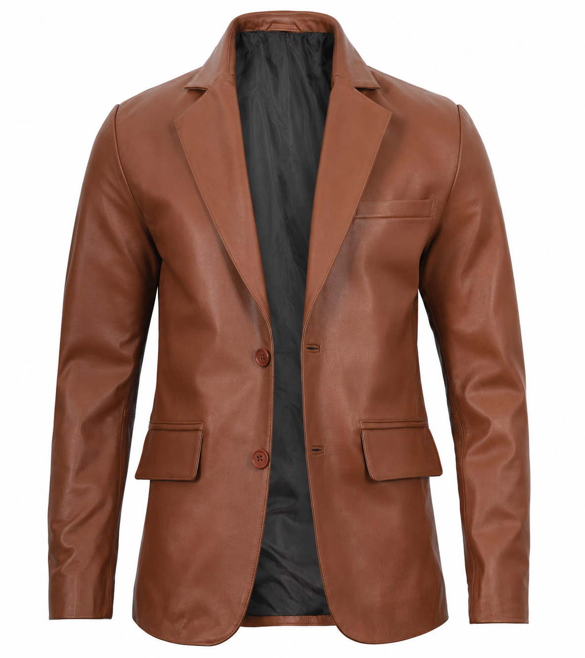 Men\'s Genuine Lambskin Leather Blazer Jacket Brown Two Button Slim Fit Coat