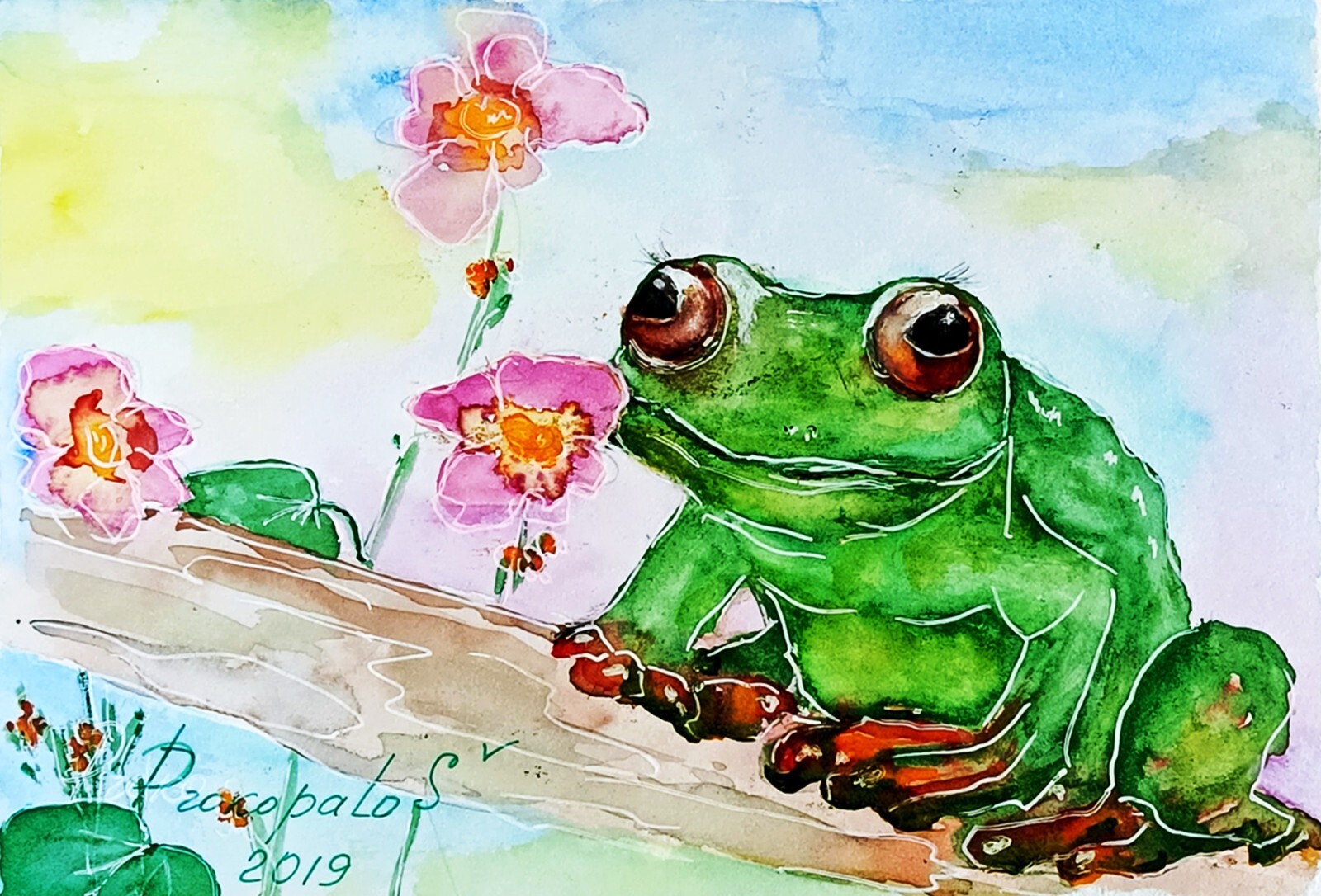 Charming Frog Watercolor Painting for Art Collectors 5,7 x 8.4