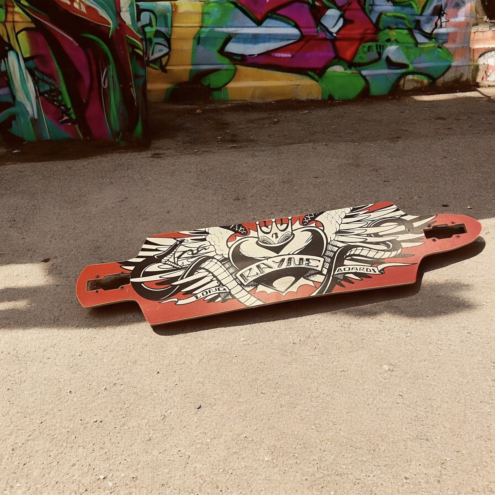 Rayne Hellcat Longboard Skateboard Deck Red Black Heart Crown Wings Rare 2009