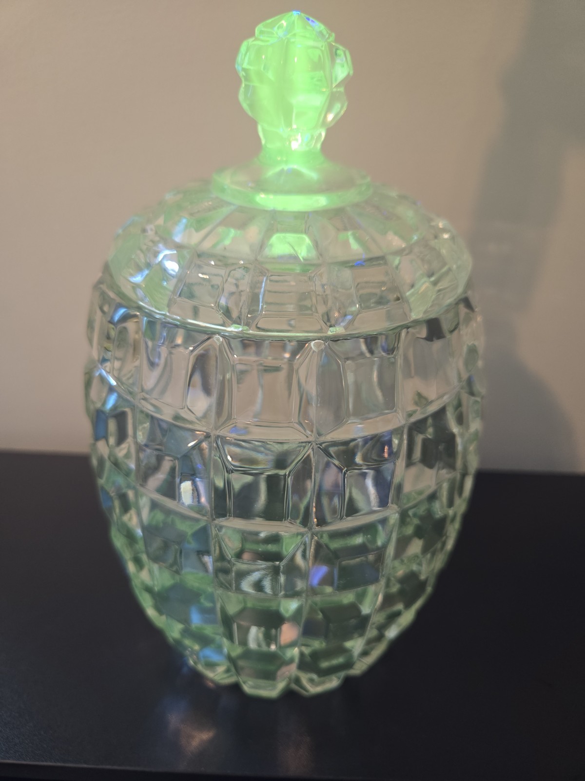 Antique UV glow Duncan Miller Block Biscuit Jar EAPG Beautiful UV Glow 1889 9\ Antique UV glow Duncan Miller Block Biscuit Jar EAPG Beautiful UV Glow 1889 9\