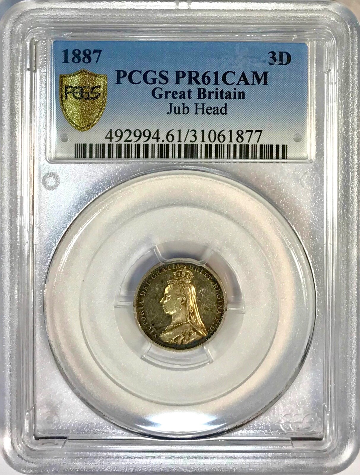 1887 Great Britain Jubilee Head Silver 3D 3 Pence PCGS PR61CAM Cameo Proof