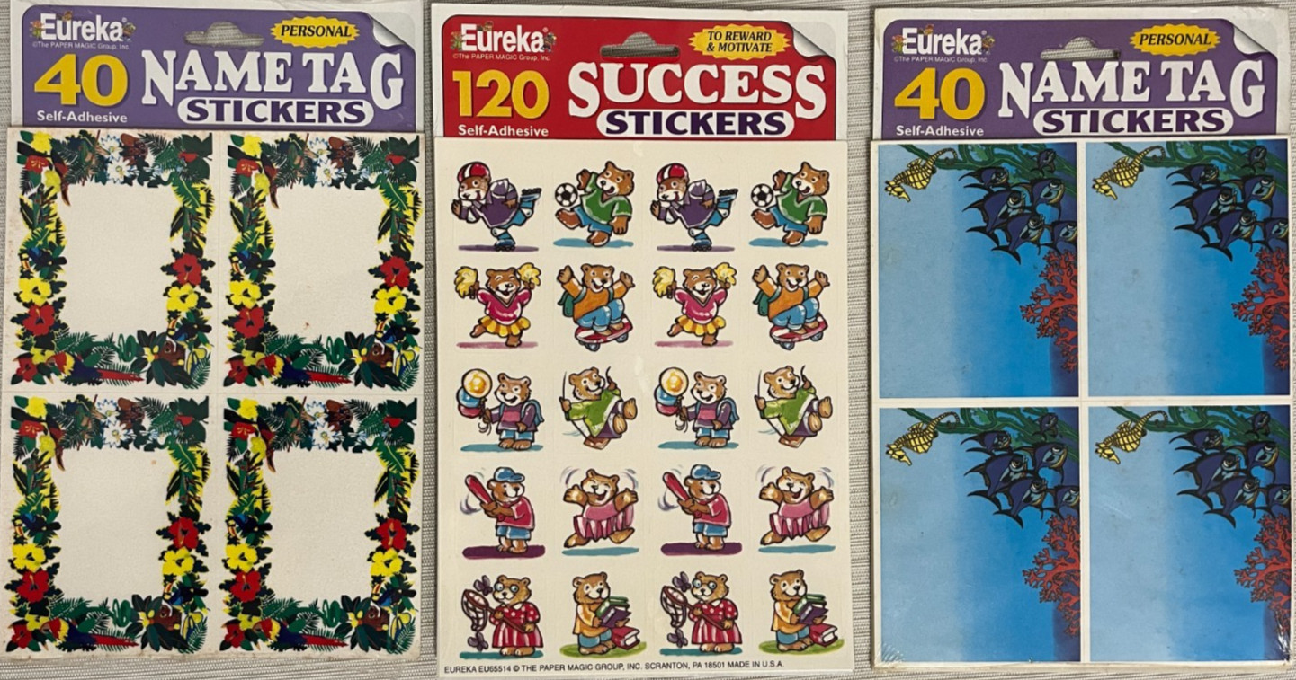 Vintage Name Tag Stickers and Success Stickers Lot Eureka 90s? Read Description Vintage Name Tag Stickers and Success Stickers Lot Eureka 90s? Read Description