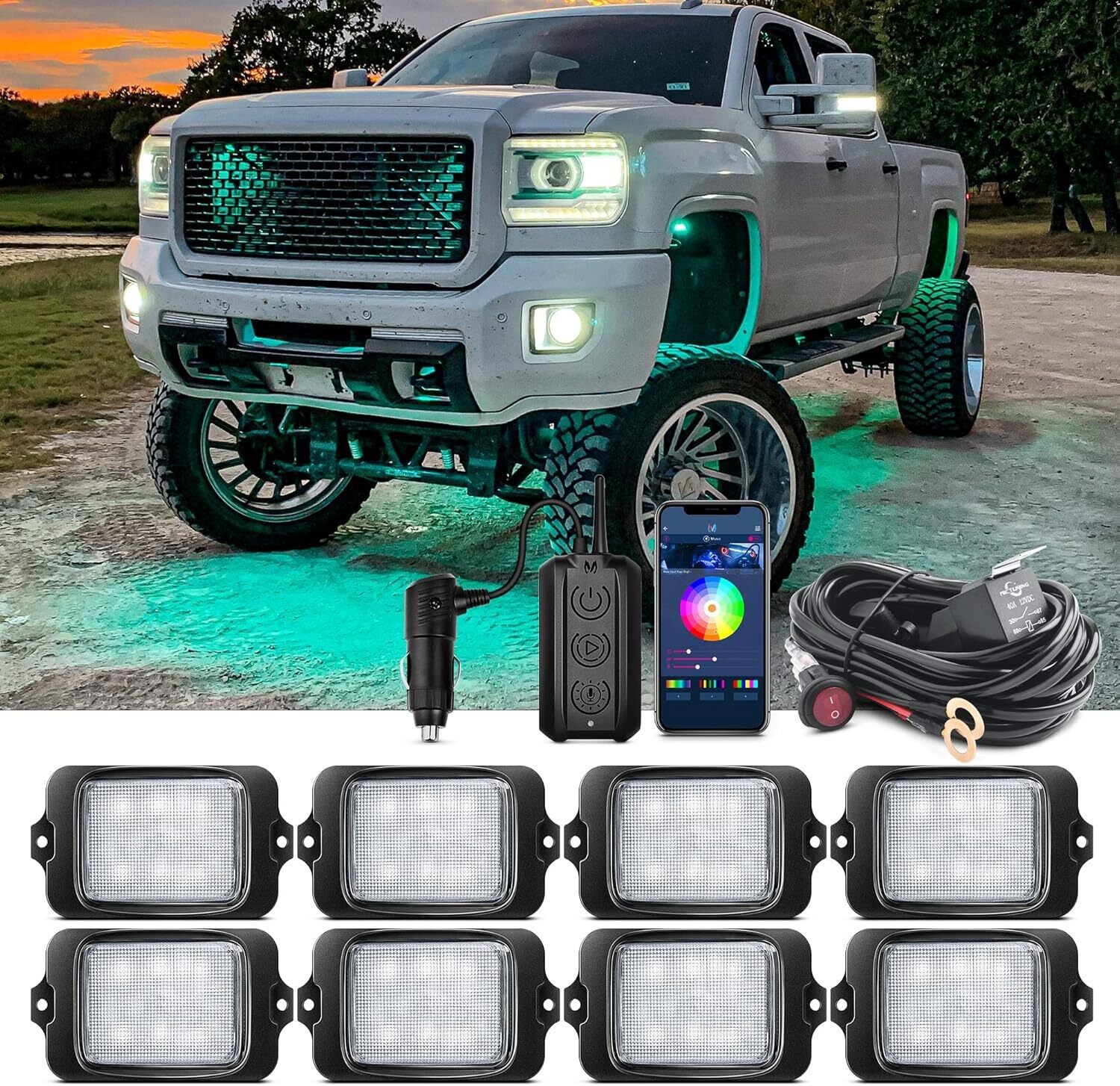 MICTUNING C3 8 Pods RGBW LED Rock Lights, Wireless Control Neon Underglow Lights