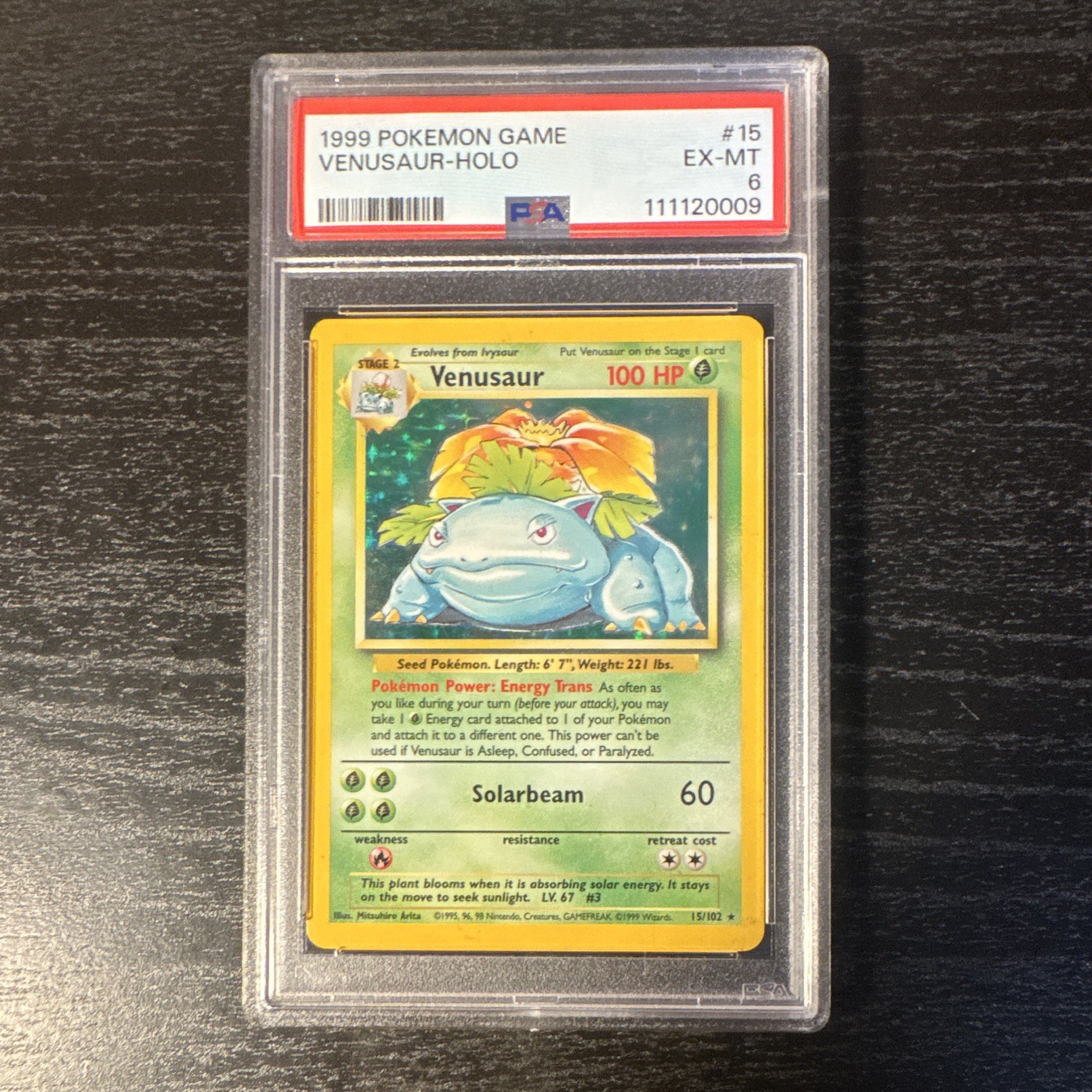 1999 Pokemon Base Set Venusaur Holo 15/102 PSA 6 Graded Holo Rare 1999 Pokemon Base Set Venusaur Holo 15/102 PSA 6 Graded Holo Rare