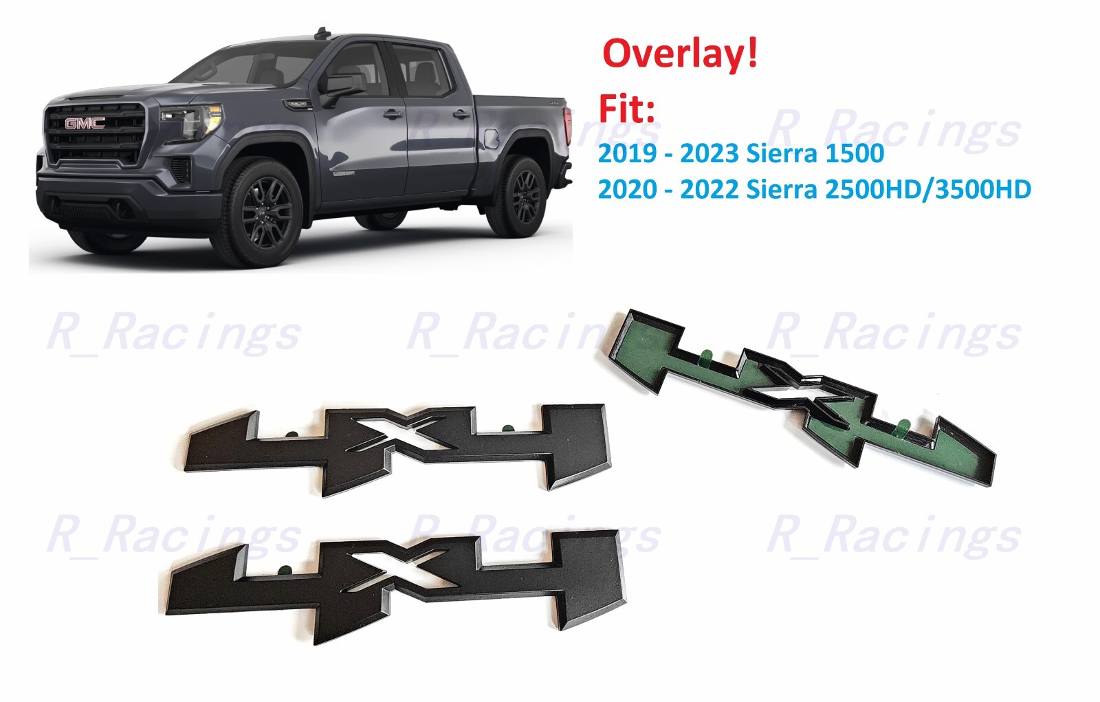 Overlay 2PCS Matte black Side Bed 4x4 Emblem 2019+ Sierra 1500 2500HD 3500HD