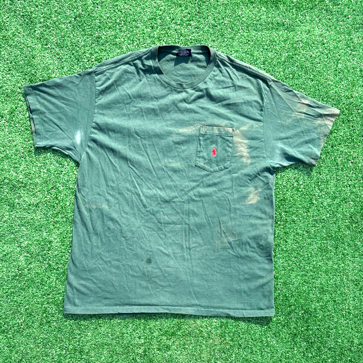 Vintage 1990s Faded Green Polo Ralph Lauren Sunfaded Pocket Tee Size Large