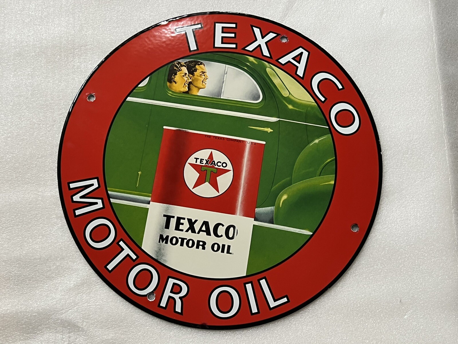12in Texaco Gasoline PORCELAIN ENAMEL SIGN Motor OIL GAS PUMP PLATE