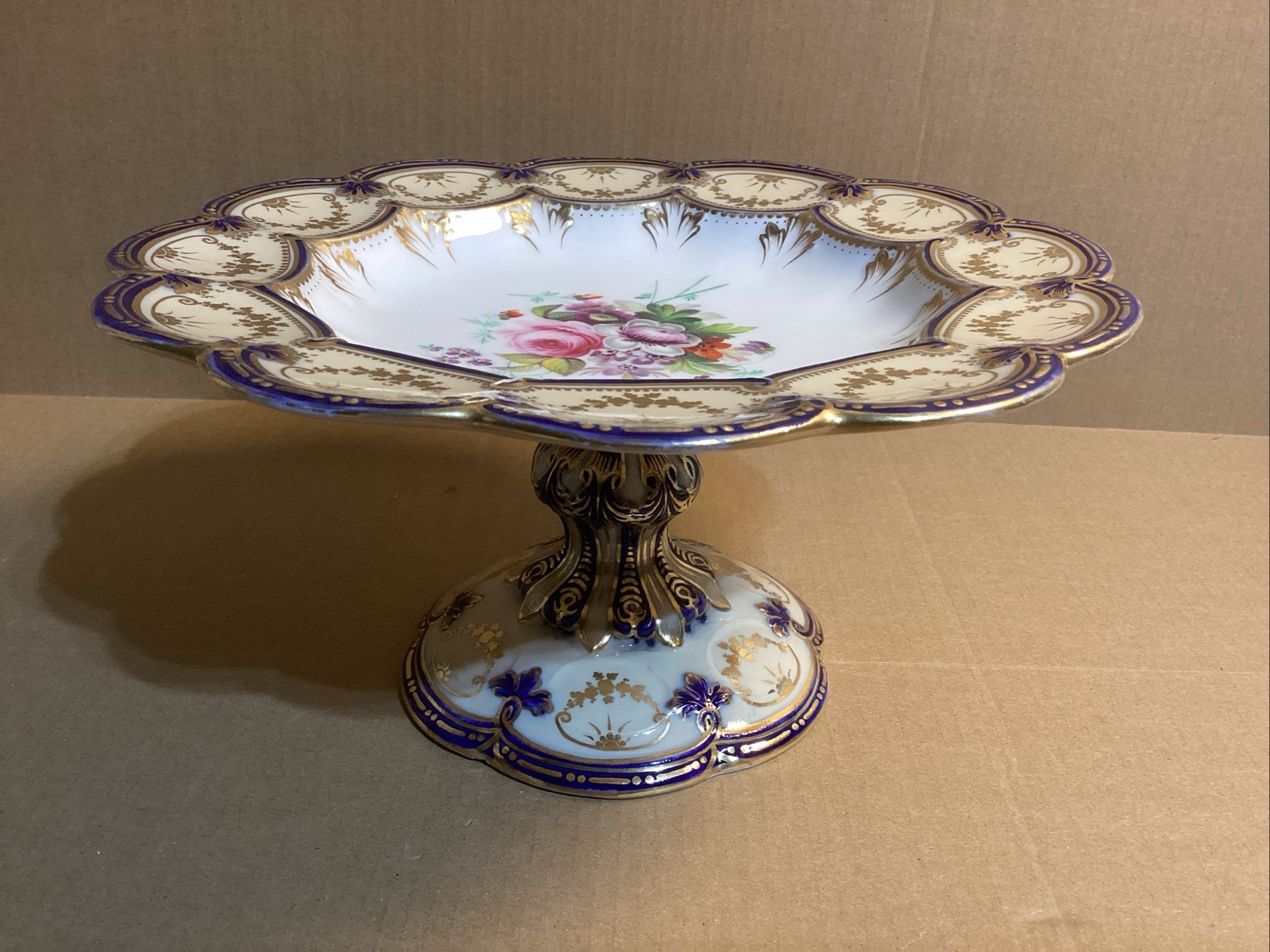 ENGLISH HAND PAINTED DESSERT COMPOTE CIRCA 1830 FLORAL GOLD TRIM COALPORT #2 ENGLISH HAND PAINTED DESSERT COMPOTE CIRCA 1830 FLORAL GOLD TRIM COALPORT #2