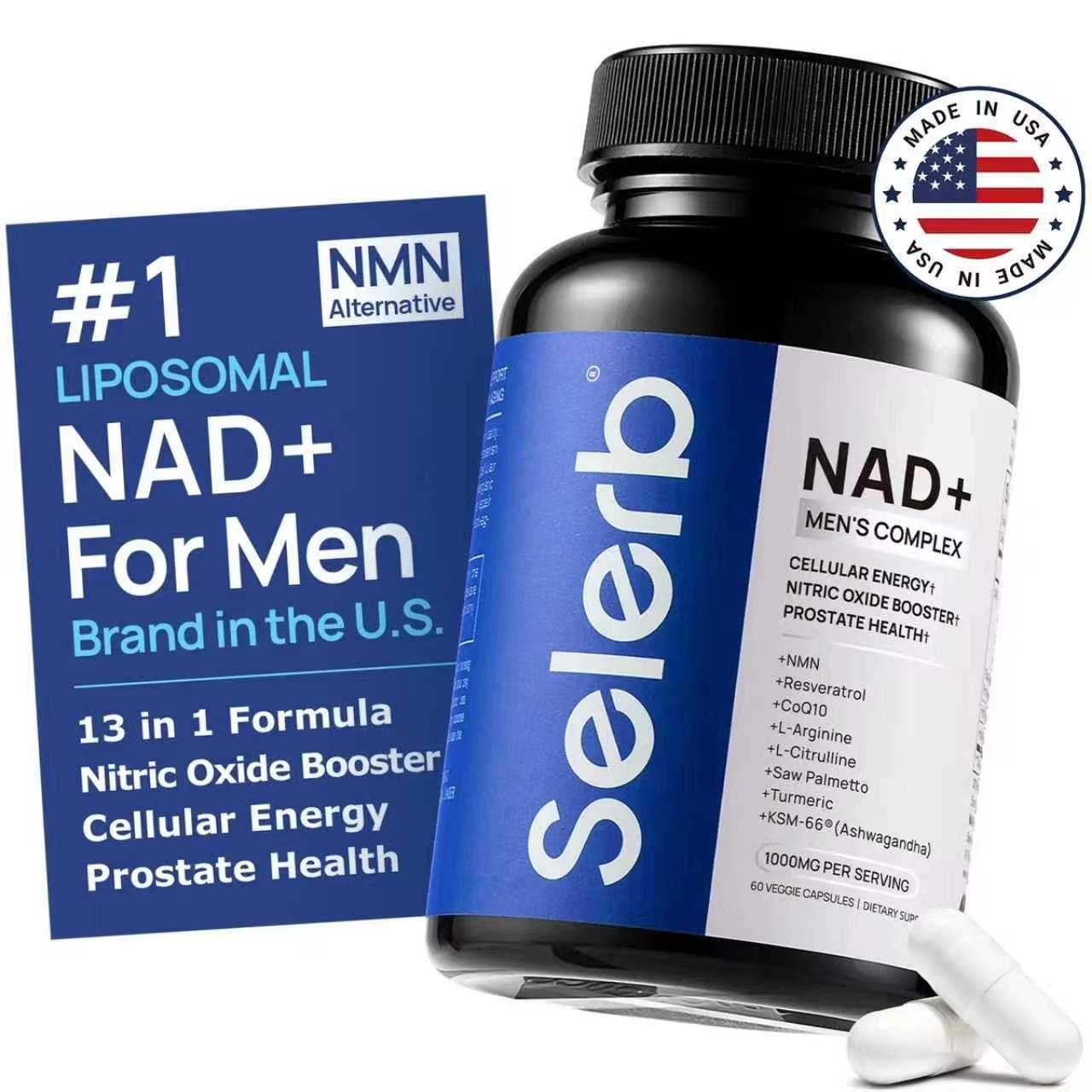 Selerb NAD+ Supplement for Men - With Liposomal-NAD+,CoQ10, L-Carnitine Selerb NAD+ Supplement for Men - With Liposomal-NAD+,CoQ10, L-Carnitine