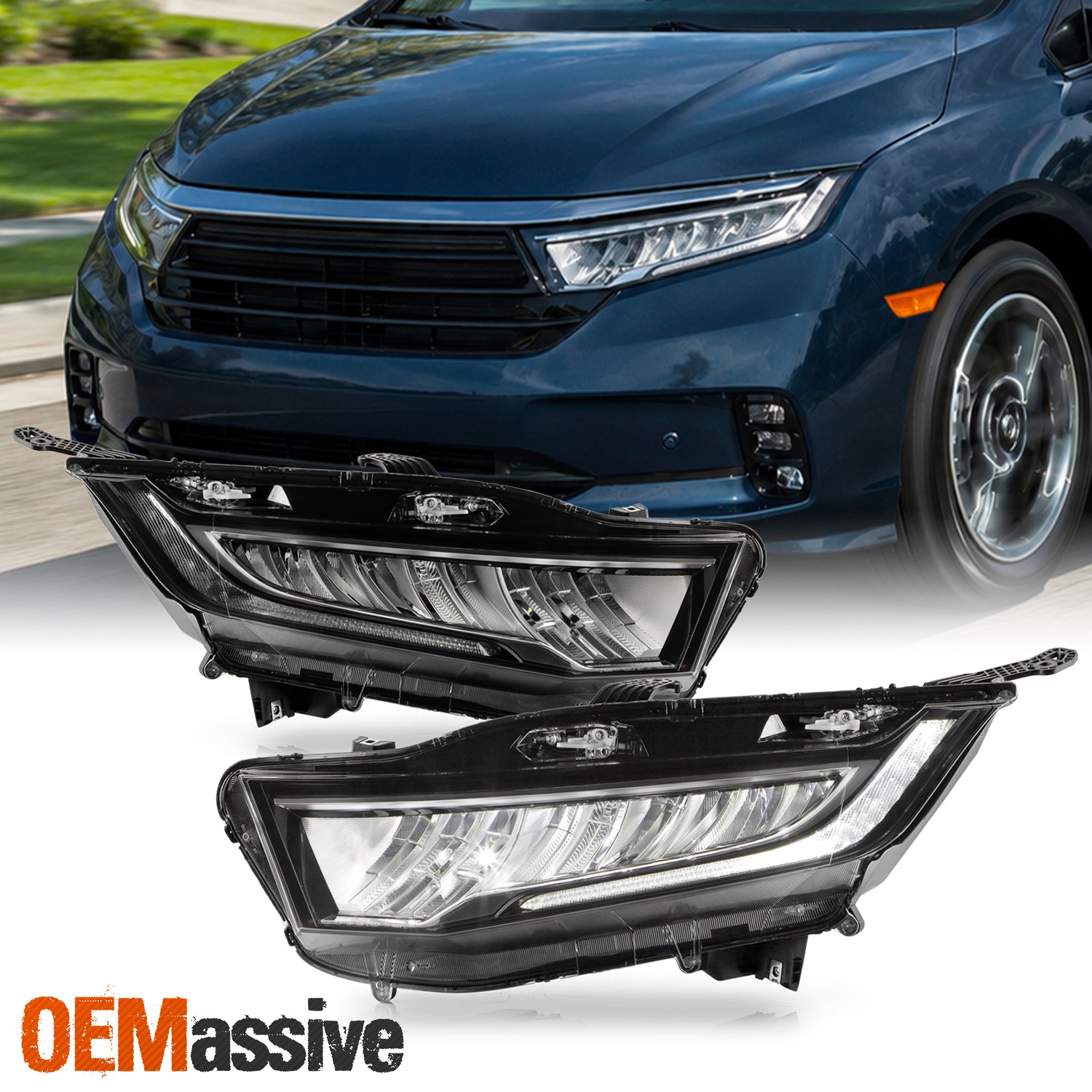 For 2021-2024 Honda Odyssey [FULL LED] Chrome Headlights Pair w/ Running DRL