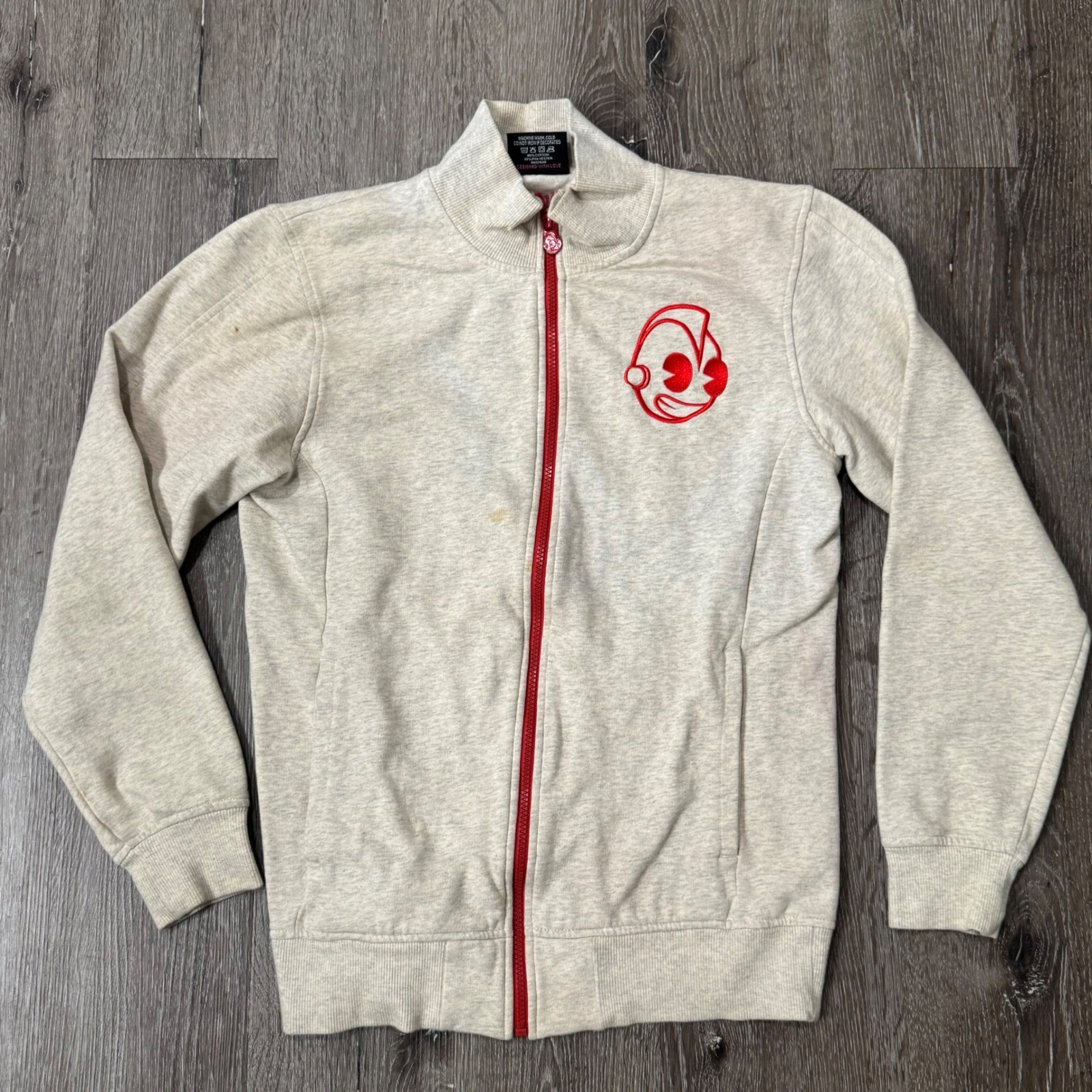 Kidrobot Sweatshirt Mens Medium Gray Red Logo Mock Neck Fleece Streetwear