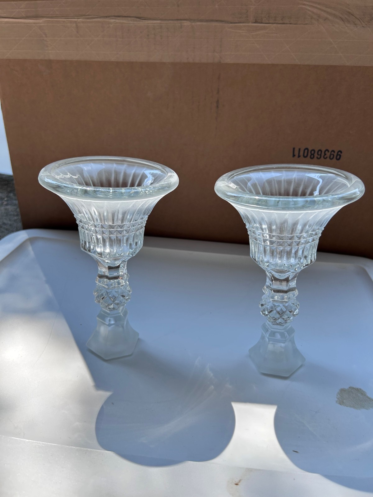 Vintage 2 Tiara Exclusive Glass Candlesticks 7” - Brand New. Still in Box Vintage 2 Tiara Exclusive Glass Candlesticks 7” - Brand New. Still in Box