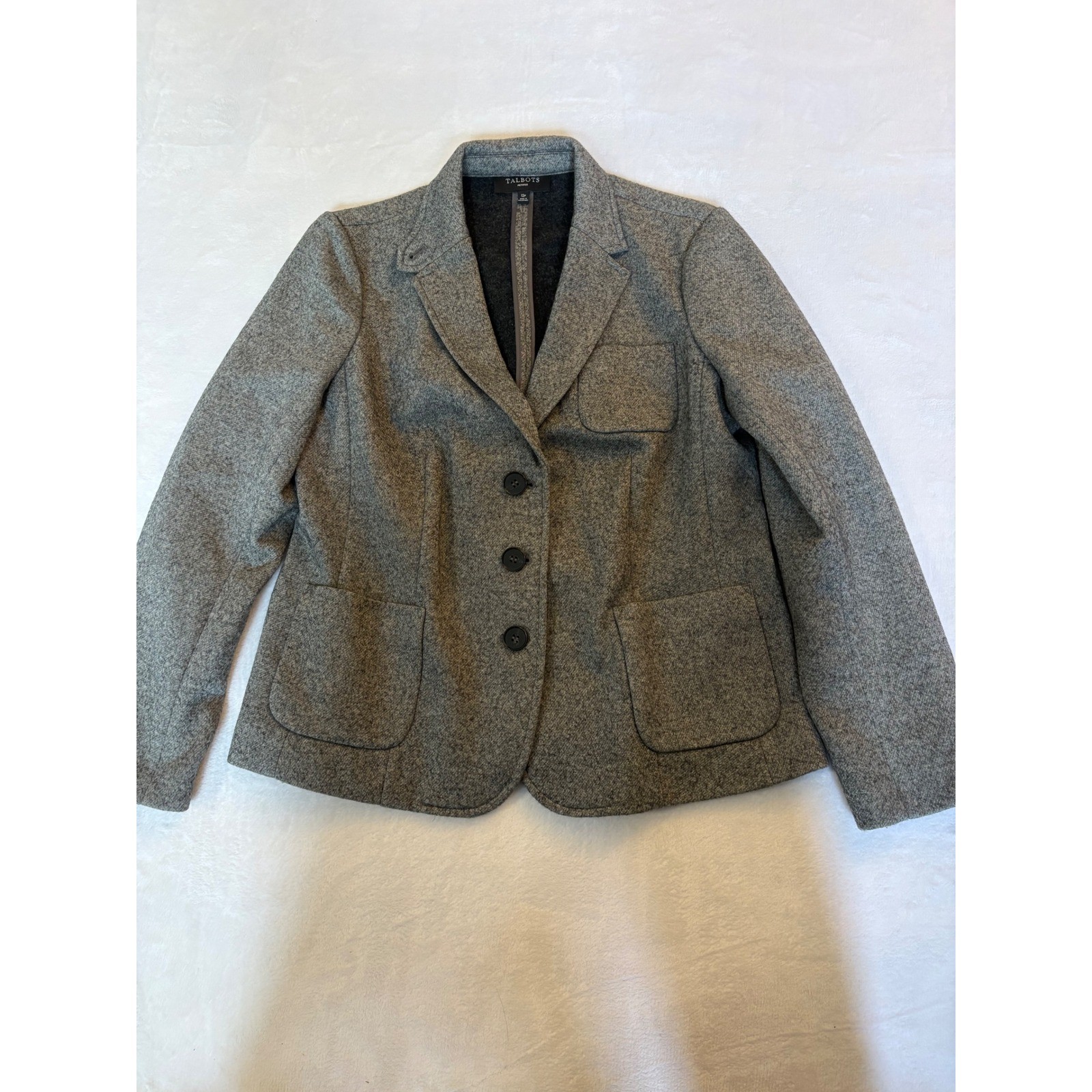 Talbots Petites Grey Wool Blend 3-Button Blazer Jacket 12P Talbots Petites Grey Wool Blend 3-Button Blazer Jacket 12P