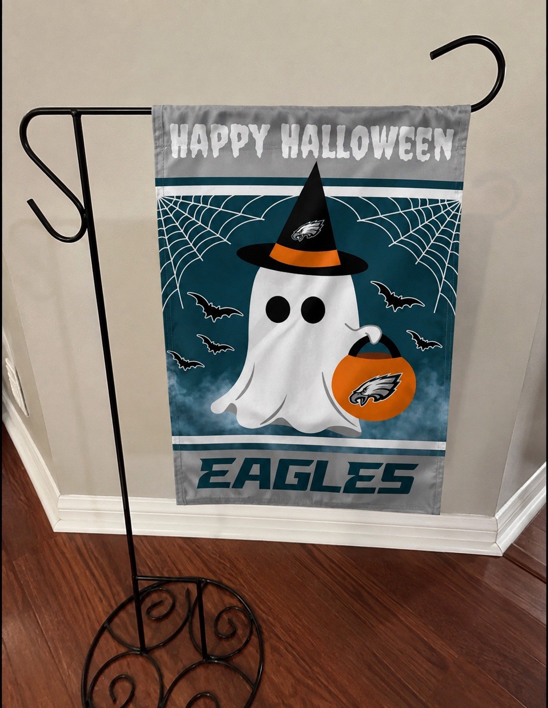 Philadelphia Eagles Garden Flag Double Sided Happy Halloween Eagles Yard Flag