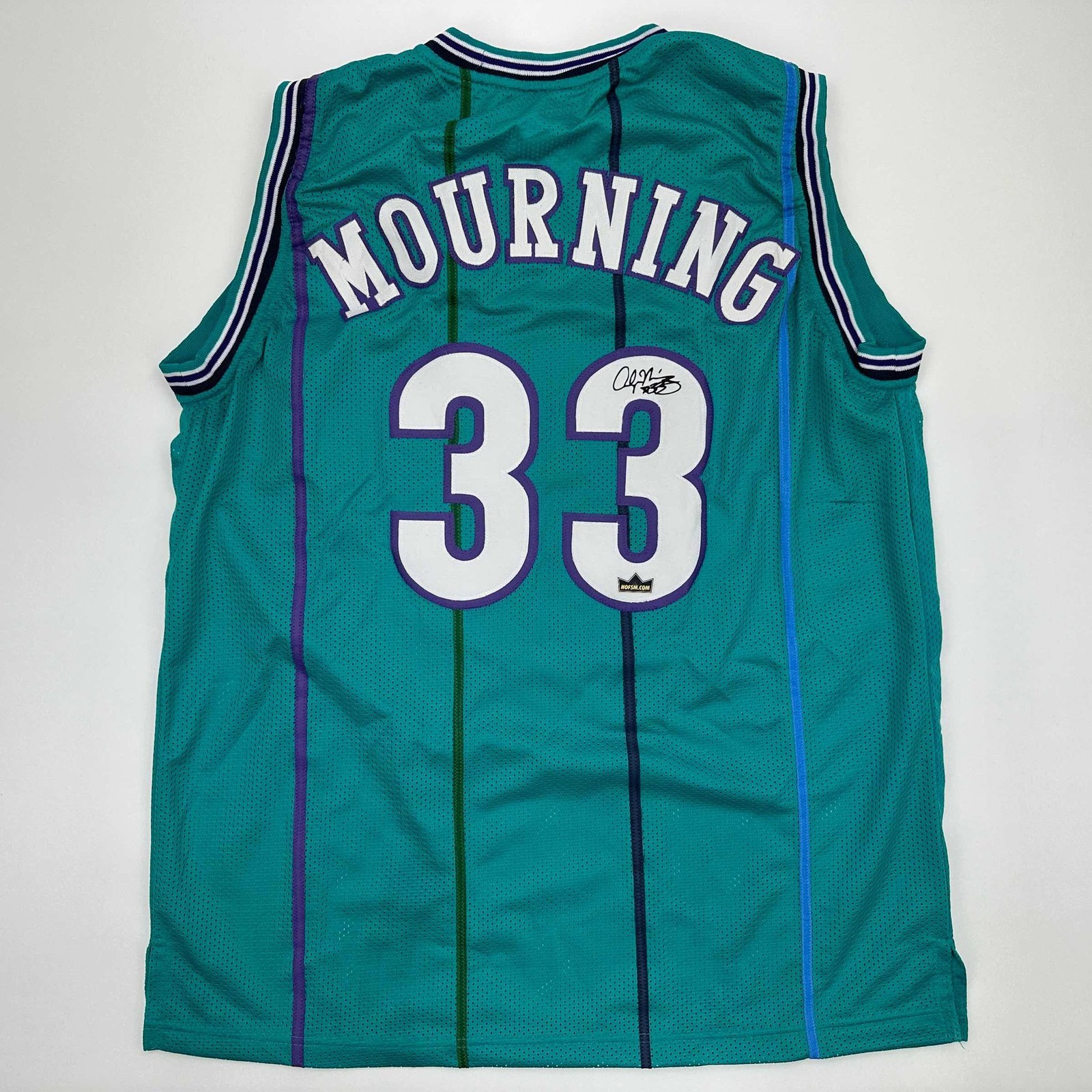 Facsimile Autographed Alonzo Mourning Charlotte Teal Jersey Size Mens XL Facsimile Autographed Alonzo Mourning Charlotte Teal Jersey Size Mens XL