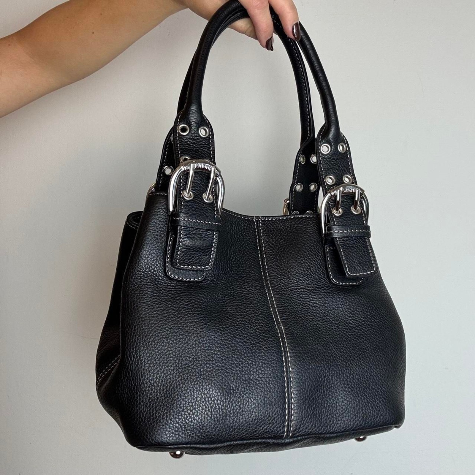 Tignanello vintage y2k black leather handbag with silver hardware