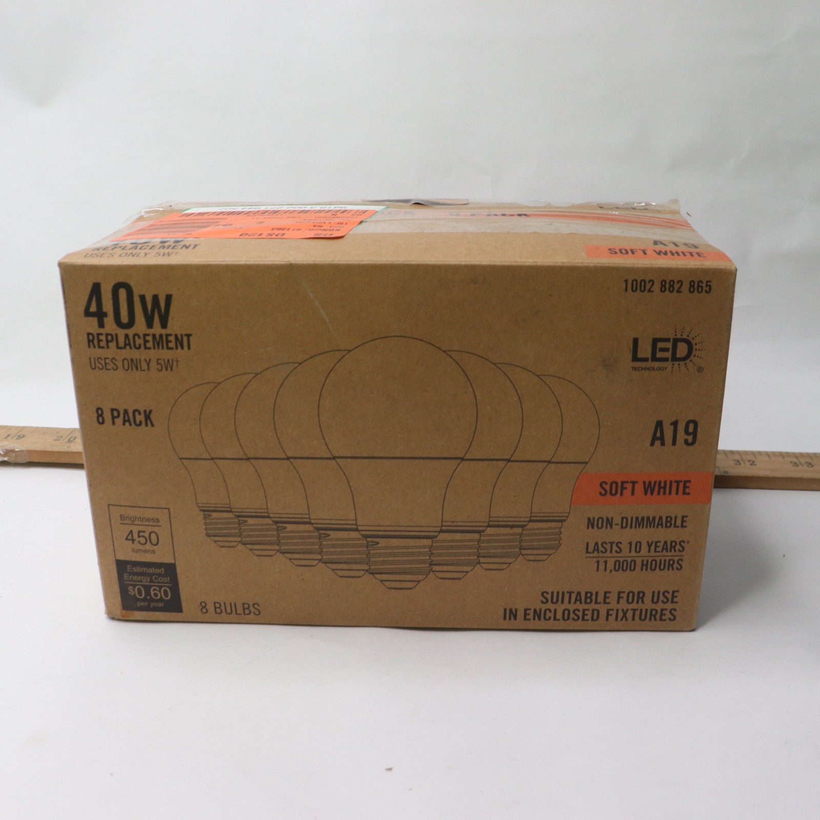 (8-Pk) Non-Dimmable LED Light Bulb Soft White A19 40W Eqv 1002882865