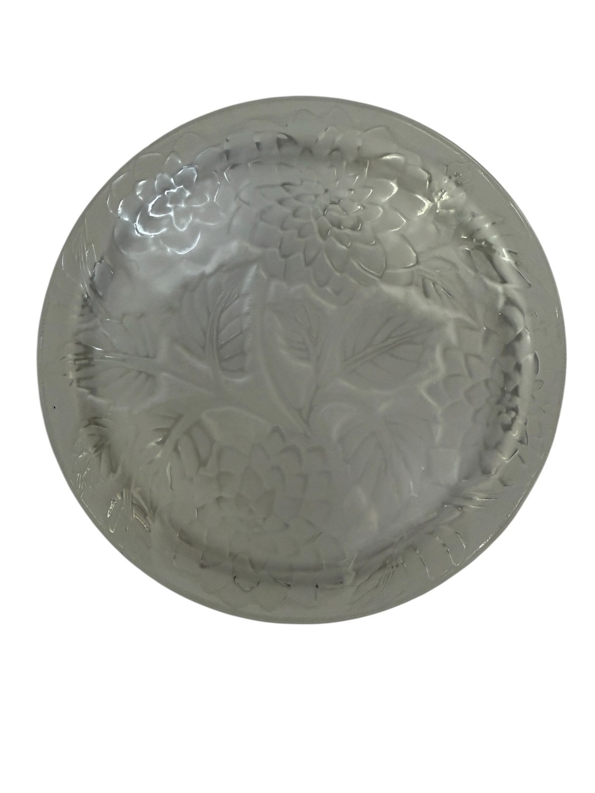 R. LALIQUE CRYSTAL FROSTED MEUDON ROUND DRESSER BOX CHRYSANTHEMUM RARE HTF