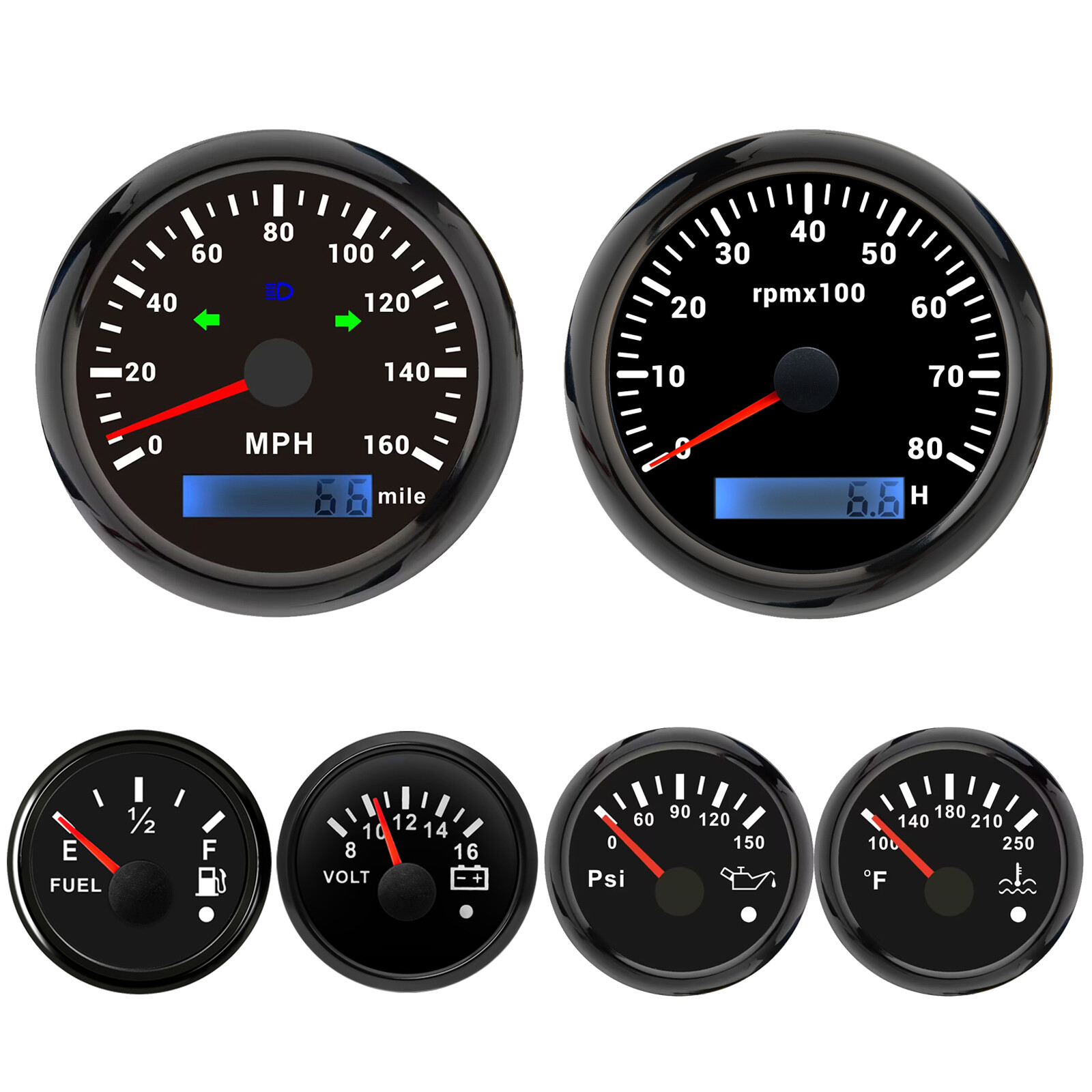 6 Gauge Set 85mm GPS Speedometer 0-160MPH Turn Signal High Beam Waterproof 6 Gauge Set 85mm GPS Speedometer 0-160MPH Turn Signal High Beam Waterproof