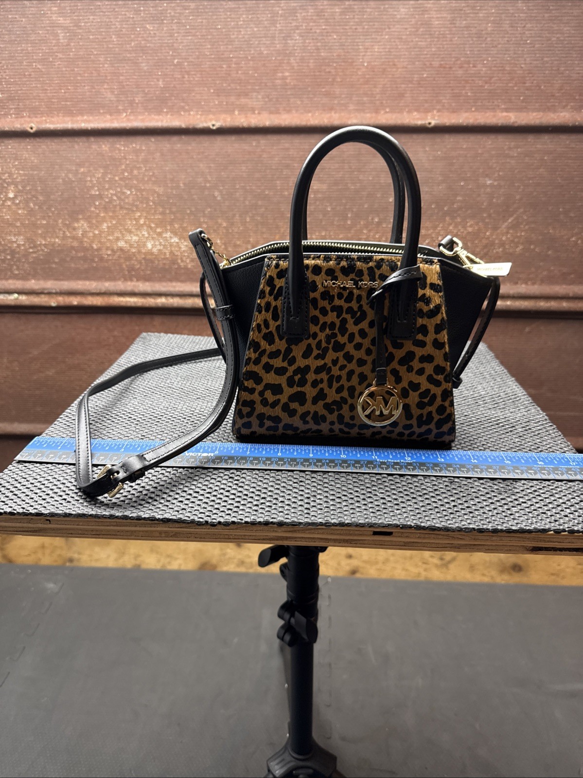 Michael Kors Women\'s Avril Satchel Handbag Black & Cheetah 35F4G4VC0H Small