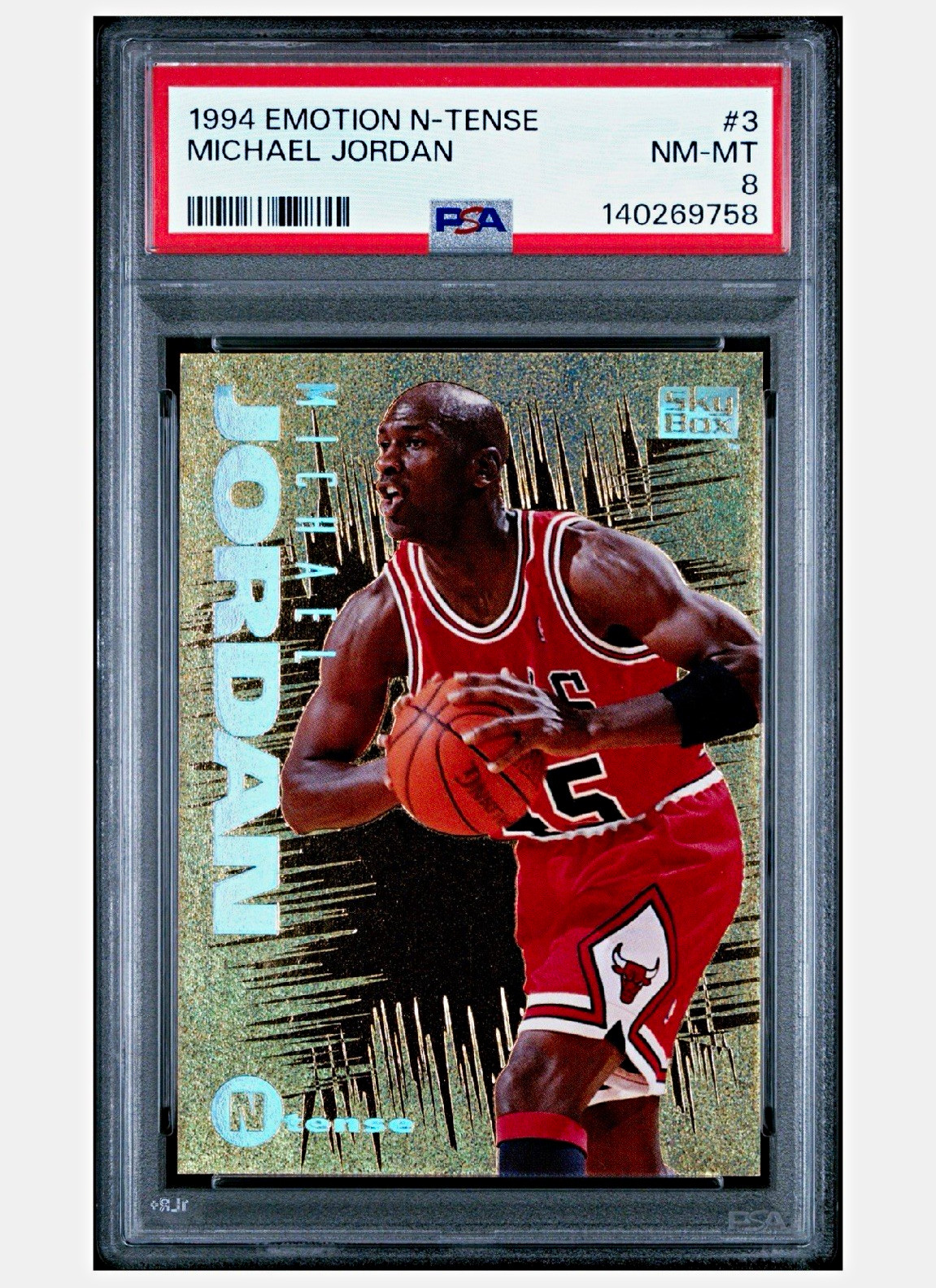 SkyBox Emotion N-Tense 1994-95 Michael Jordan #3 Bulls PSA 8 Insert SkyBox Emotion N-Tense 1994-95 Michael Jordan #3 Bulls PSA 8 Insert