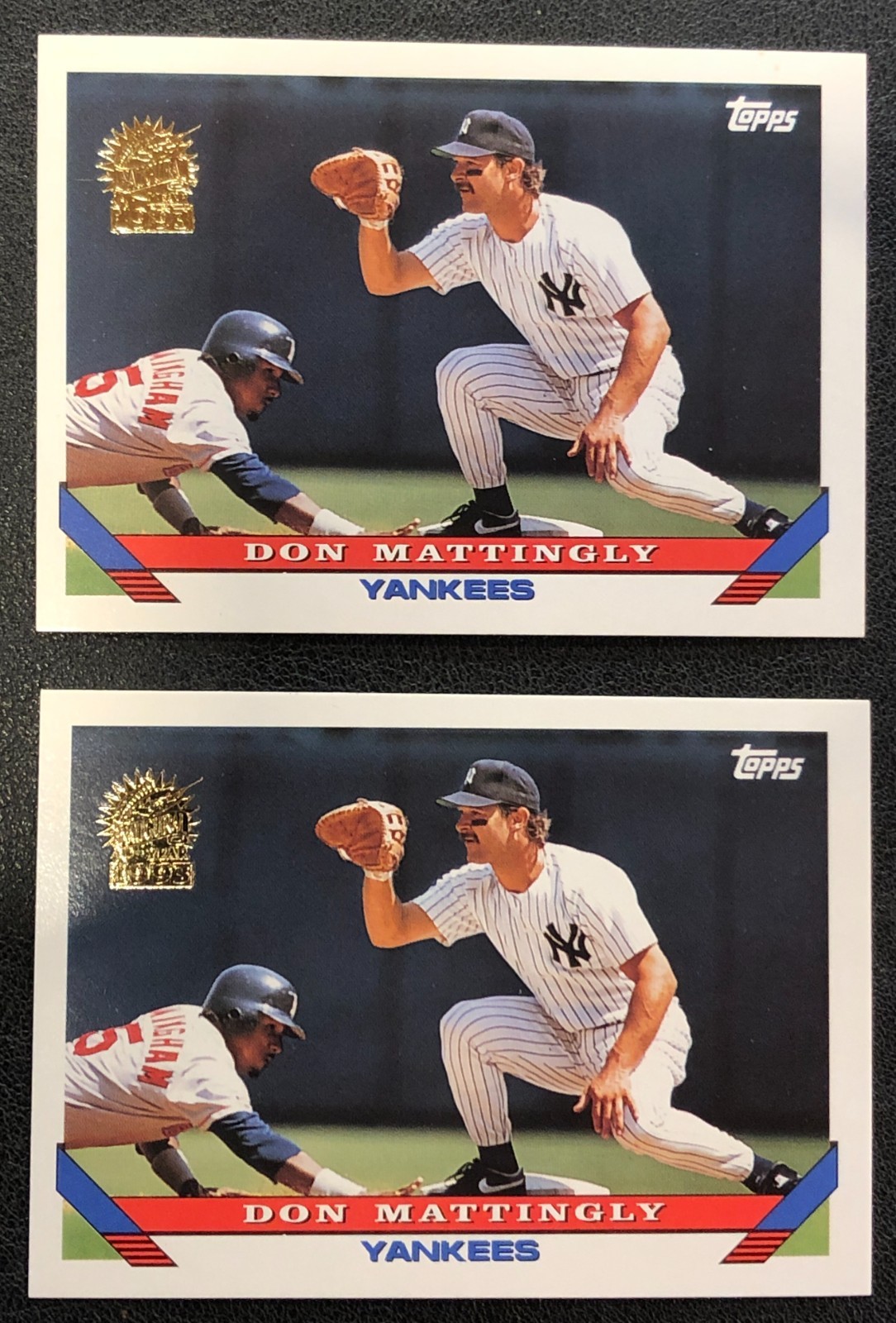 (2)x 1993 Topps Don Mattingly Inaugural Florida Marlins Baseball Gold Foil Cards
