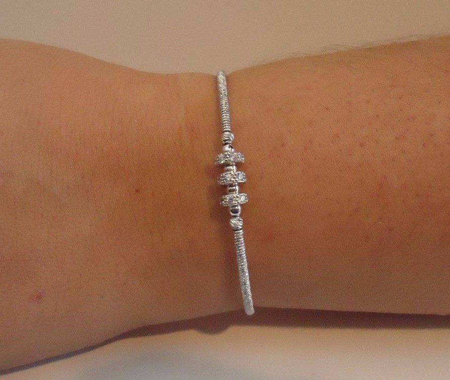 ITALIAN MADE OPEN BANGLE W/ ACCENTS / 18K WHITE GOLD OVER 925 STERLING SILVER ITALIAN MADE OPEN BANGLE W/ ACCENTS / 18K WHITE GOLD OVER 925 STERLING SILVER