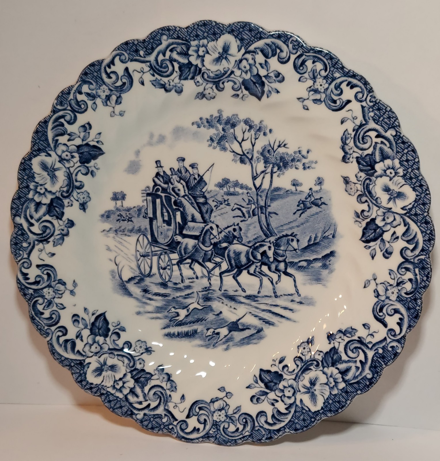 Vtg Johnson Bros Blue White Ironstone Bread Plate Coaching Scenes 6